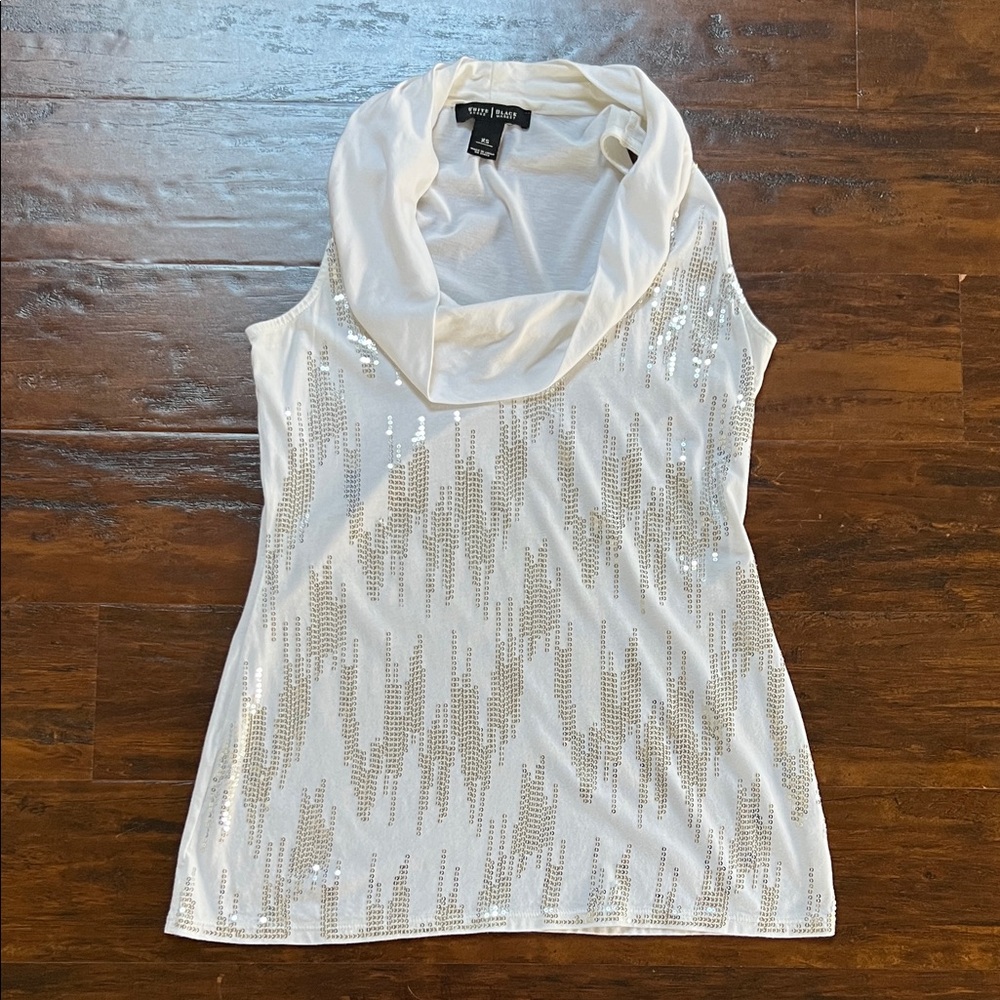 White House Black Market White Sequin Cowl Neck Tank Size XS